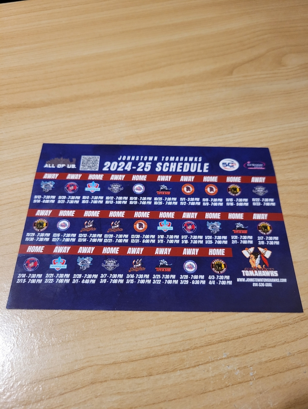 Johnstown Tomahawks NAHL 2024-25 Magnetic Schedule